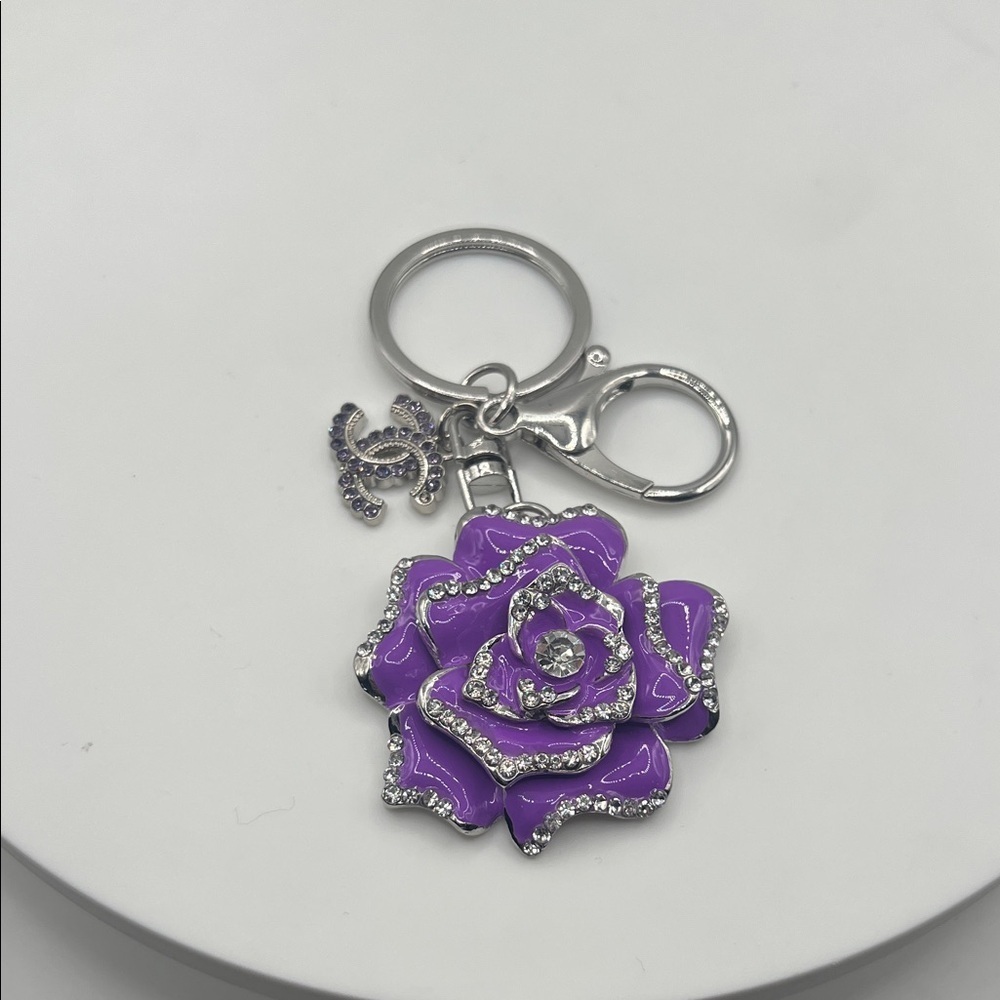 766. Purple Rose Bag Charm with Purple & Crystal Charm - Picture 2 of 4